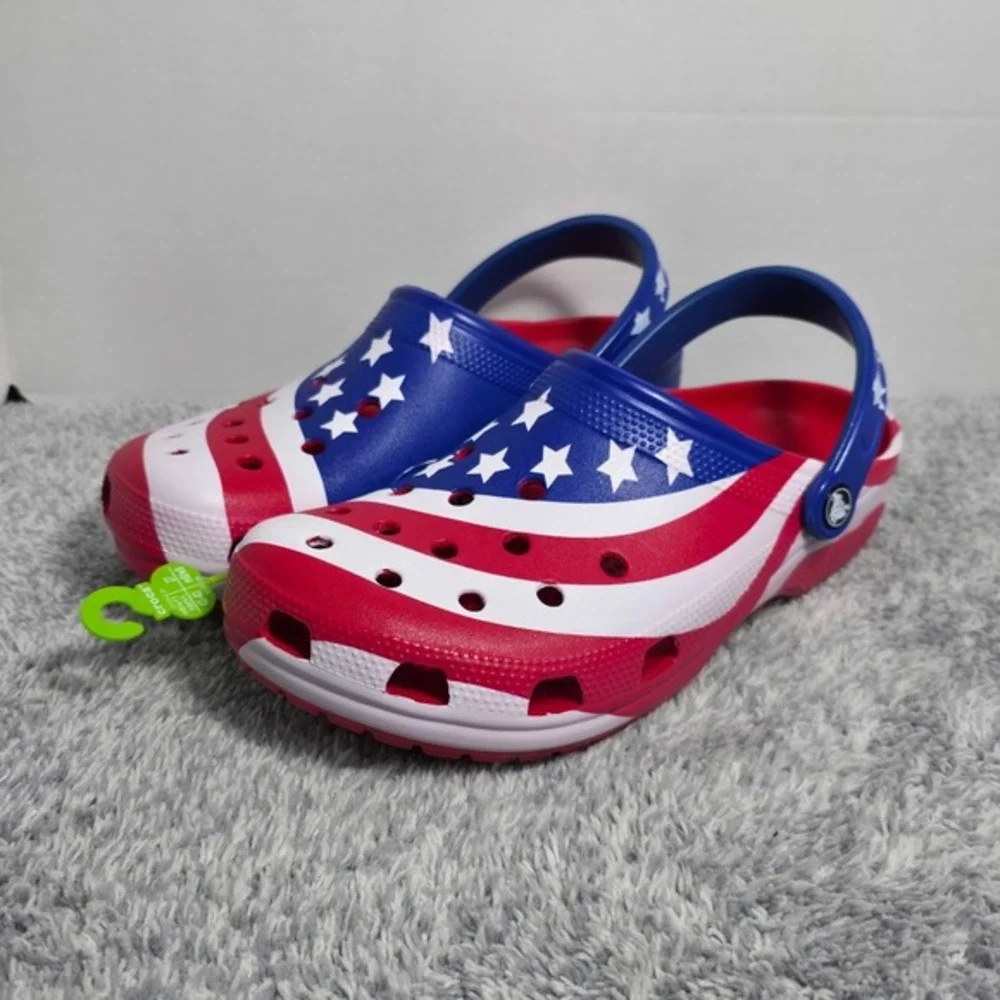Crocs Classic American Flag Clogs‎ Size Mens 9 Womens 11 USA Patriotic Shoes NWT